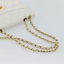 CHANEL Matelasse Chain Shoulder Bag Leather White Gold CC Auth 107700-7