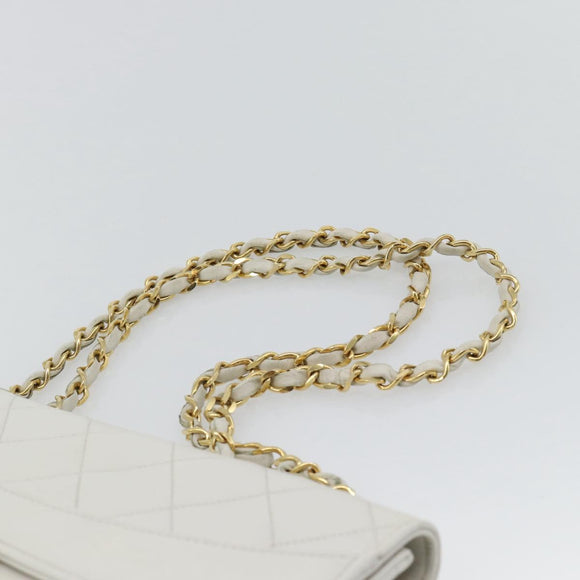 CHANEL Matelasse Chain Shoulder Bag Leather White Gold CC Auth 107700