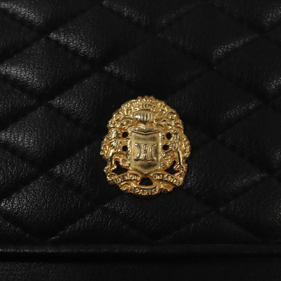 CELINE Chain Shoulder Bag Leather Black Gold Auth 107711V