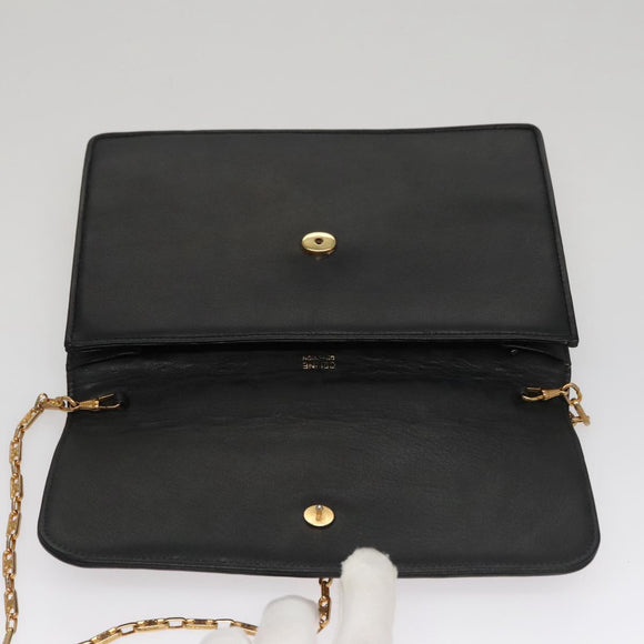 CELINE Chain Shoulder Bag Leather Black Gold Auth 107711V