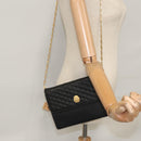 CELINE Chain Shoulder Bag Leather Black Gold Auth 107711V-23