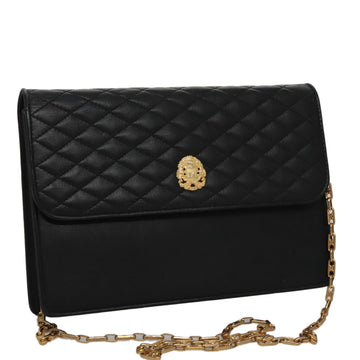 CELINE Chain Shoulder Bag Leather Black Gold Auth 107711V