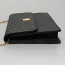 CELINE Chain Shoulder Bag Leather Black Gold Auth 107711V-4