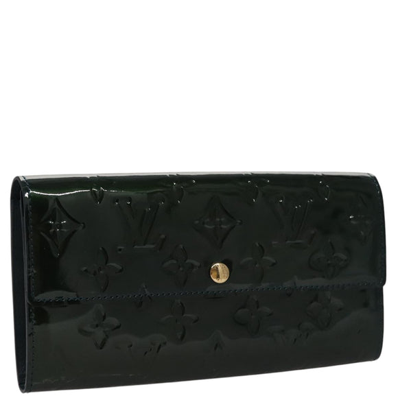 LOUIS VUITTON Vernis Portefeiulle Sarah Long Wallet Bluenuit M93667 Auth 107764V