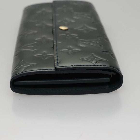 LOUIS VUITTON Vernis Portefeiulle Sarah Long Wallet Bluenuit M93667 Auth 107764V