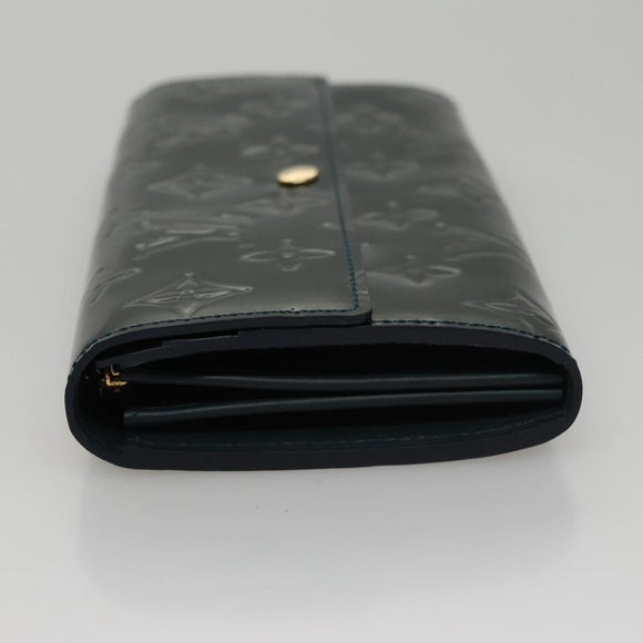 LOUIS VUITTON Vernis Portefeiulle Sarah Long Wallet Bluenuit M93667 Auth 107764V
