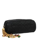 CHANEL Matelasse Pouch Nylon Black Gold CC Auth 107851-1