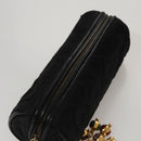 CHANEL Matelasse Pouch Nylon Black Gold CC Auth 107851-5