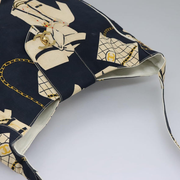 CHANEL Shoulder Bag Canvas Navy CC Auth 107861