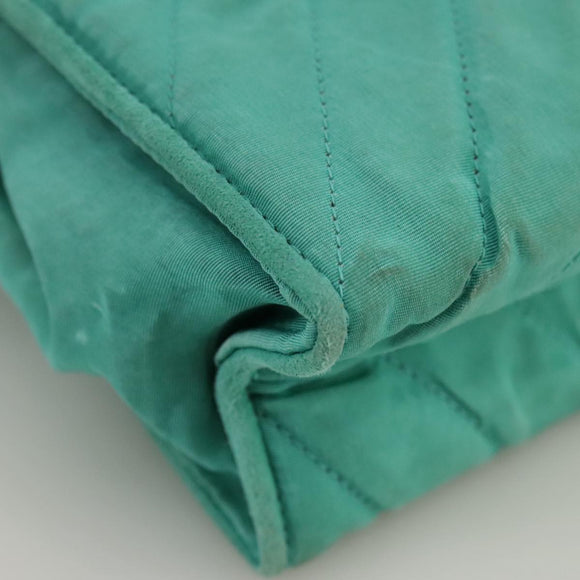 CHANEL V stitch Shoulder Bag Nylon Green Gold CC Auth 107879