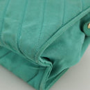 CHANEL V stitch Shoulder Bag Nylon Green Gold CC Auth 107879-15