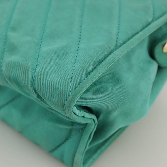 CHANEL V stitch Shoulder Bag Nylon Green Gold CC Auth 107879