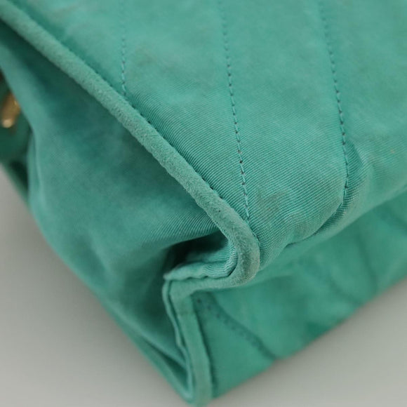 CHANEL V stitch Shoulder Bag Nylon Green Gold CC Auth 107879