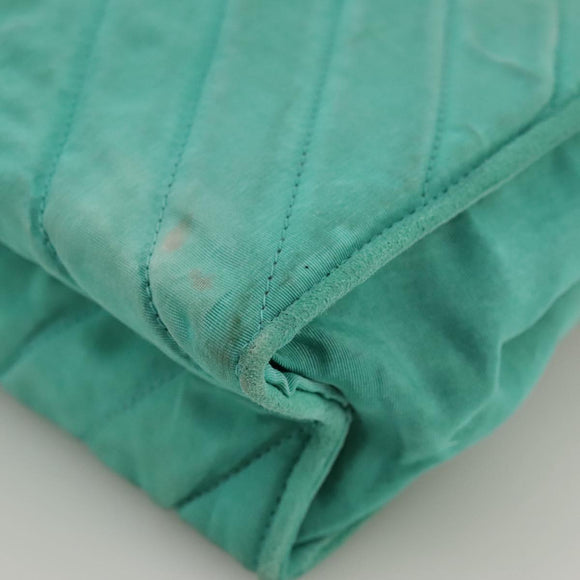 CHANEL V stitch Shoulder Bag Nylon Green Gold CC Auth 107879