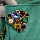 CHANEL V stitch Shoulder Bag Nylon Green Gold CC Auth 107879-17