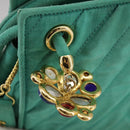 CHANEL V stitch Shoulder Bag Nylon Green Gold CC Auth 107879-10