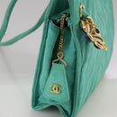 CHANEL V stitch Shoulder Bag Nylon Green Gold CC Auth 107879-18