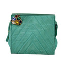 CHANEL V stitch Shoulder Bag Nylon Green Gold CC Auth 107879-13