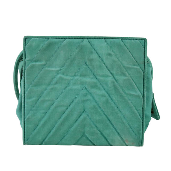 CHANEL V stitch Shoulder Bag Nylon Green Gold CC Auth 107879