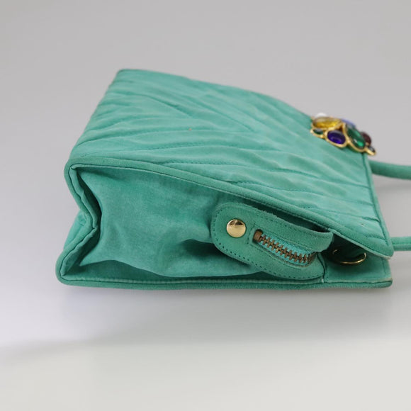CHANEL V stitch Shoulder Bag Nylon Green Gold CC Auth 107879