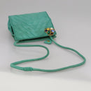CHANEL V stitch Shoulder Bag Nylon Green Gold CC Auth 107879-7