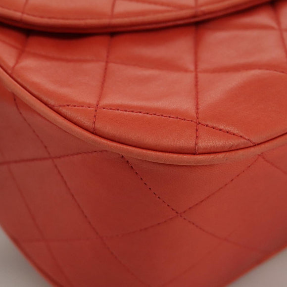 CHANEL Matelasse Chain Shoulder Bag Lamb Skin Orange Gold CC Auth 107881SAV