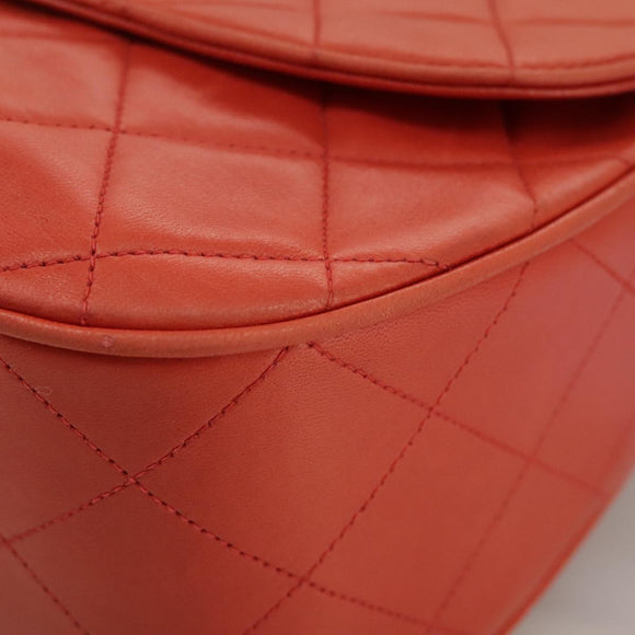 CHANEL Matelasse Chain Shoulder Bag Lamb Skin Orange Gold CC Auth 107881AV