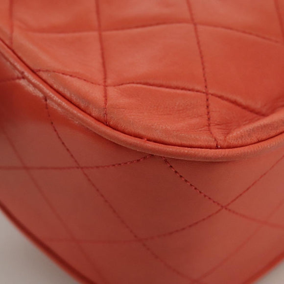 CHANEL Matelasse Chain Shoulder Bag Lamb Skin Orange Gold CC Auth 107881SAV