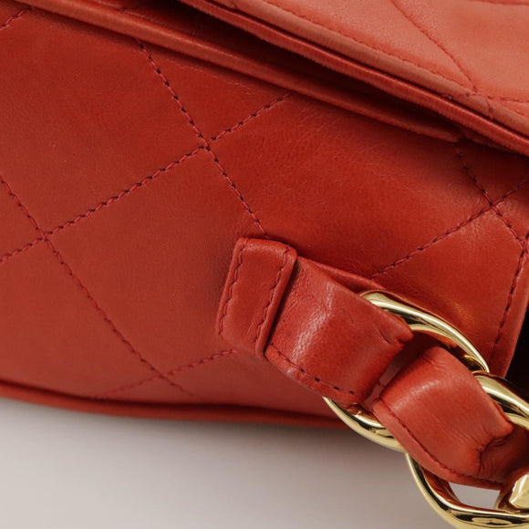 CHANEL Matelasse Chain Shoulder Bag Lamb Skin Orange Gold CC Auth 107881SAV