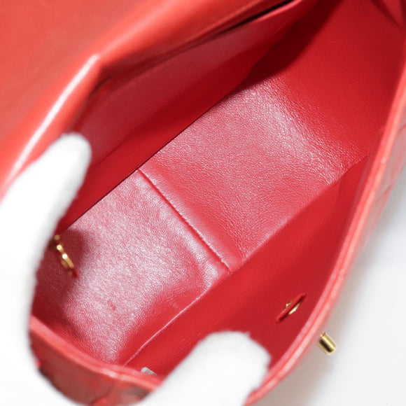 CHANEL Matelasse Chain Shoulder Bag Lamb Skin Orange Gold CC Auth 107881AV