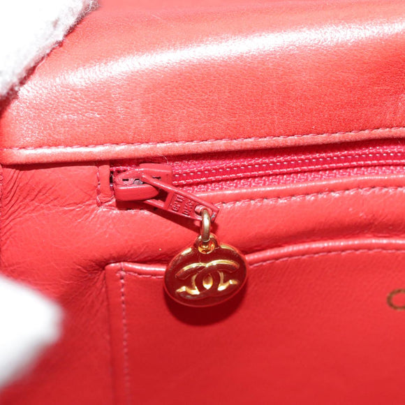 CHANEL Matelasse Chain Shoulder Bag Lamb Skin Orange Gold CC Auth 107881AV