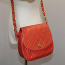 CHANEL Matelasse Chain Shoulder Bag Lamb Skin Orange Gold CC Auth 107881AV-27