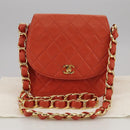 CHANEL Matelasse Chain Shoulder Bag Lamb Skin Orange Gold CC Auth 107881SAV-12