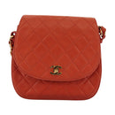 CHANEL Matelasse Chain Shoulder Bag Lamb Skin Orange Gold CC Auth 107881AV-13