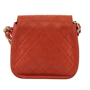 CHANEL Matelasse Chain Shoulder Bag Lamb Skin Orange Gold CC Auth 107881AV - 0