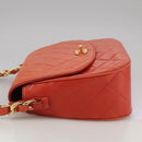 CHANEL Matelasse Chain Shoulder Bag Lamb Skin Orange Gold CC Auth 107881SAV-3