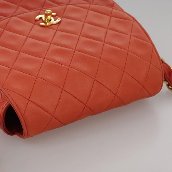 CHANEL Matelasse Chain Shoulder Bag Lamb Skin Orange Gold CC Auth 107881SAV