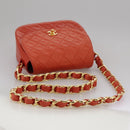 CHANEL Matelasse Chain Shoulder Bag Lamb Skin Orange Gold CC Auth 107881SAV-7