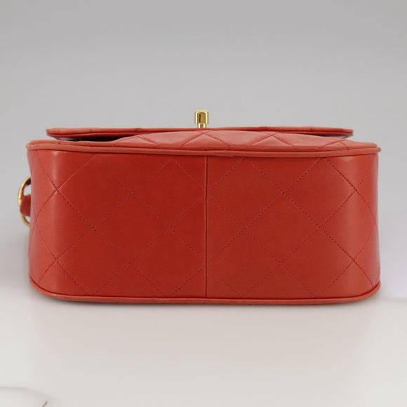 CHANEL Matelasse Chain Shoulder Bag Lamb Skin Orange Gold CC Auth 107881SAV