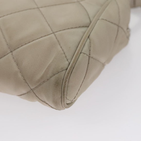 PRADA Quilted Chain Shoulder Bag Nylon Beige Silver Auth 107929