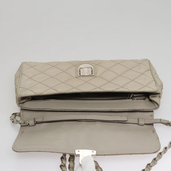 PRADA Quilted Chain Shoulder Bag Nylon Beige Silver Auth 107929