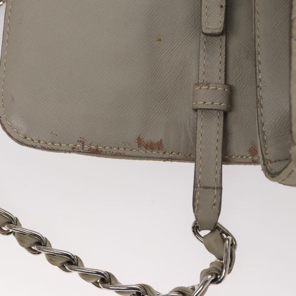 PRADA Quilted Chain Shoulder Bag Nylon Beige Silver Auth 107929
