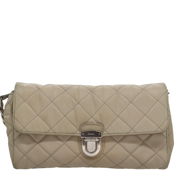 PRADA Quilted Chain Shoulder Bag Nylon Beige Silver Auth 107929