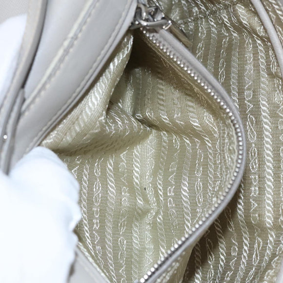 PRADA Quilted Chain Shoulder Bag Nylon Beige Silver Auth 107929