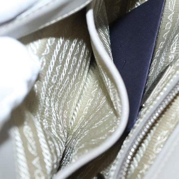 PRADA Quilted Chain Shoulder Bag Nylon Beige Silver Auth 107929