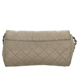PRADA Quilted Chain Shoulder Bag Nylon Beige Silver Auth 107929 - 0