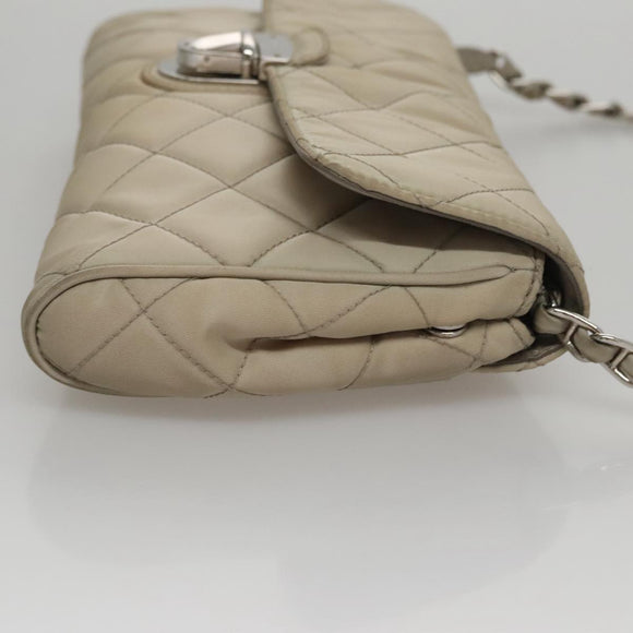 PRADA Quilted Chain Shoulder Bag Nylon Beige Silver Auth 107929