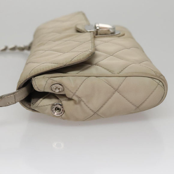 PRADA Quilted Chain Shoulder Bag Nylon Beige Silver Auth 107929