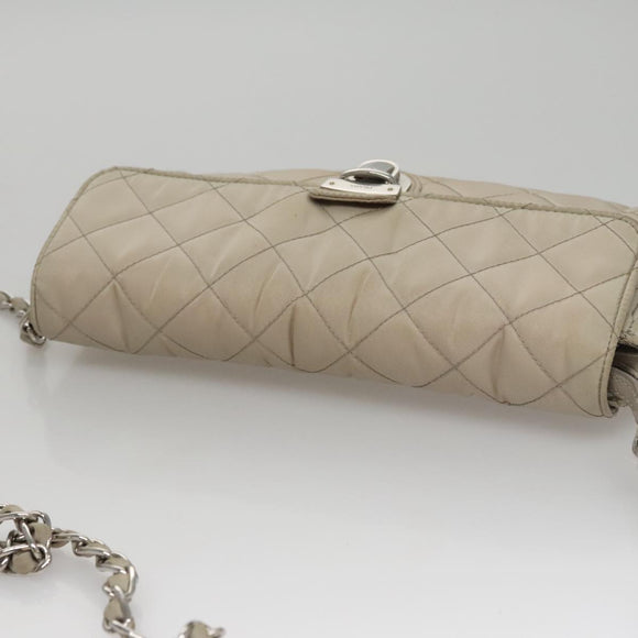 PRADA Quilted Chain Shoulder Bag Nylon Beige Silver Auth 107929