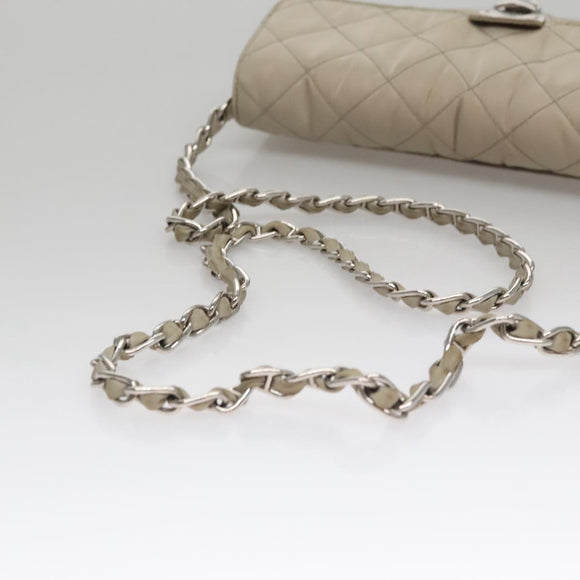 PRADA Quilted Chain Shoulder Bag Nylon Beige Silver Auth 107929
